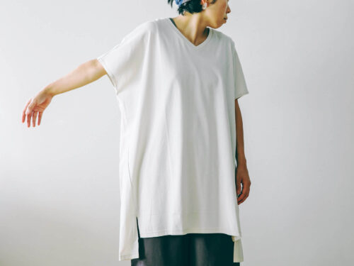 SUVIN COTTON半袖Vネックワンピース/HUIS