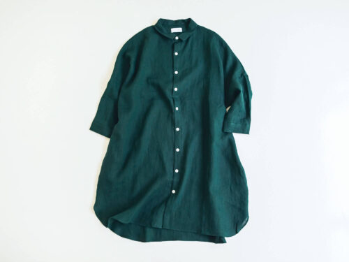 シャトルリネンロングシャツ ダークグリーン（ユニセックス）／HUIS